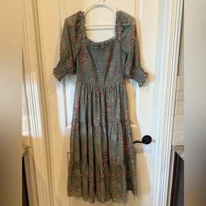 Baltic Born Green Floral Midi Dress